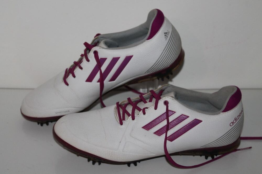 Adidas adizero Tour Golf Shoes, #676159, White/Fuschia/Gray, Women's US Size 8